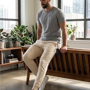 PUBLIC SUPPLY NYC Men's Cream Jogger Pants - Soft Drawstring Sweatpants. Size M